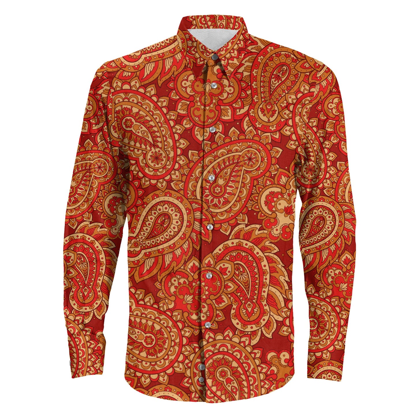 Shirt Paisley Floral Seamless Pattern Long Sleeve Button Shirt