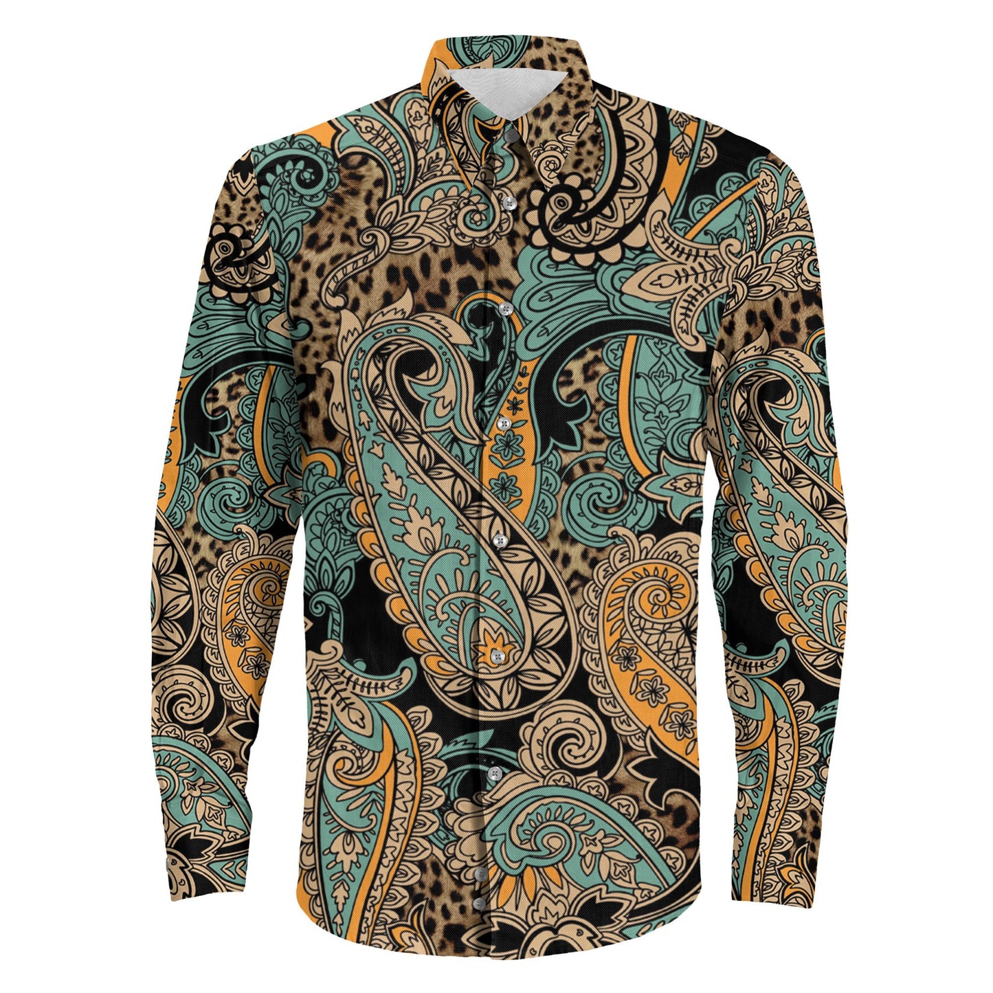 Shirt Elegant Hand Drawn Pattern Seamless Paisley Long Sleeve Button Shirt
