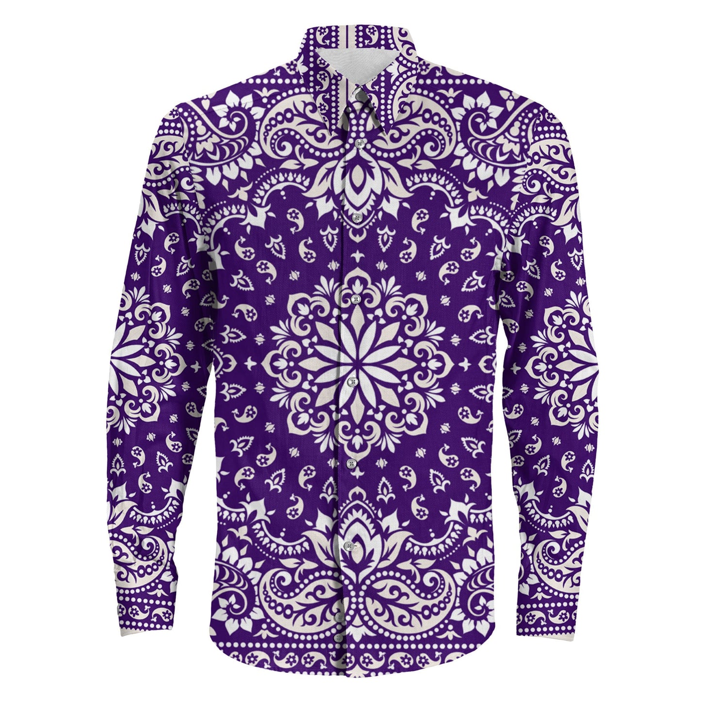 Shirt Floral Paisley Purple Long Sleeve Button Shirt