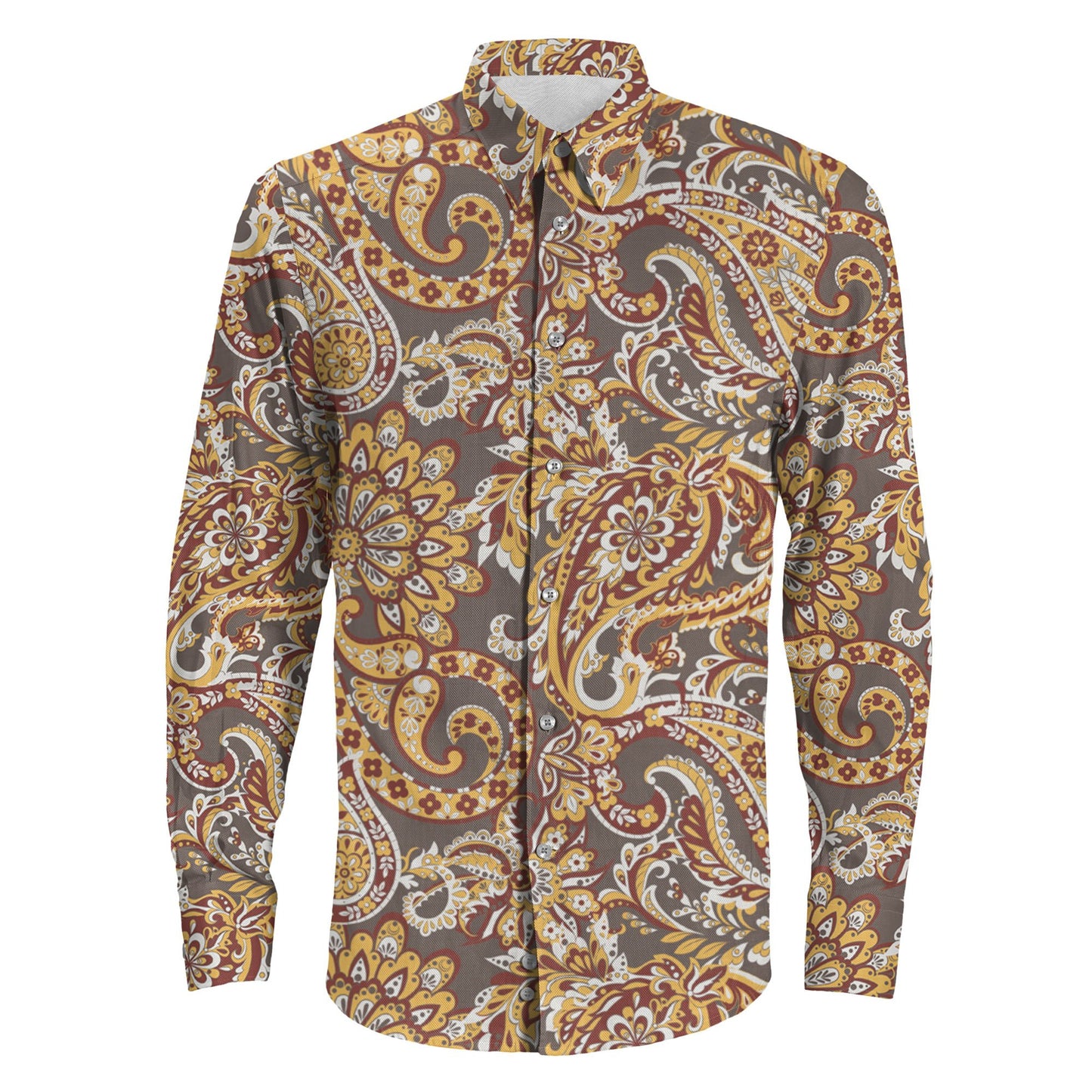 Shirt Vintage Paisley Seamless Pattern Long Sleeve Button Shirt
