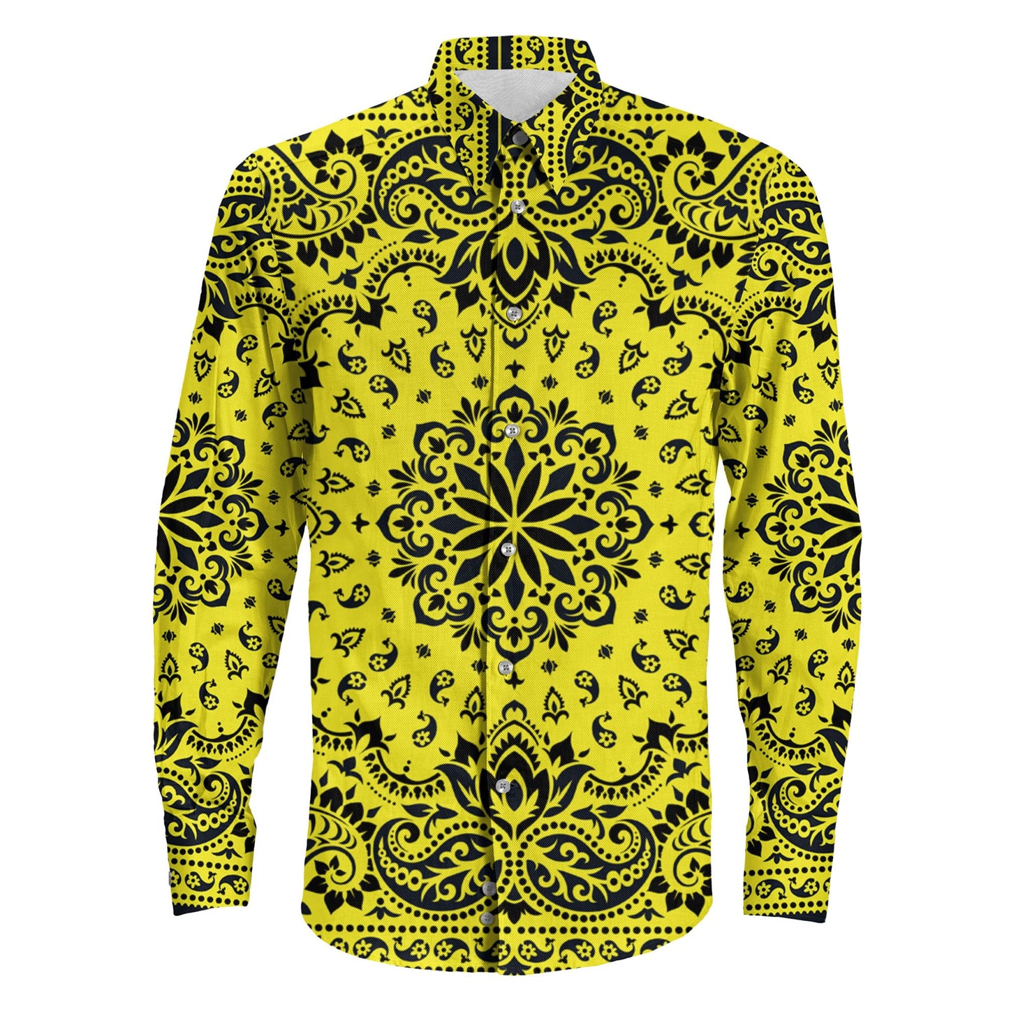 Shirt Floral Paisley Yellow Long Sleeve Button Shirt