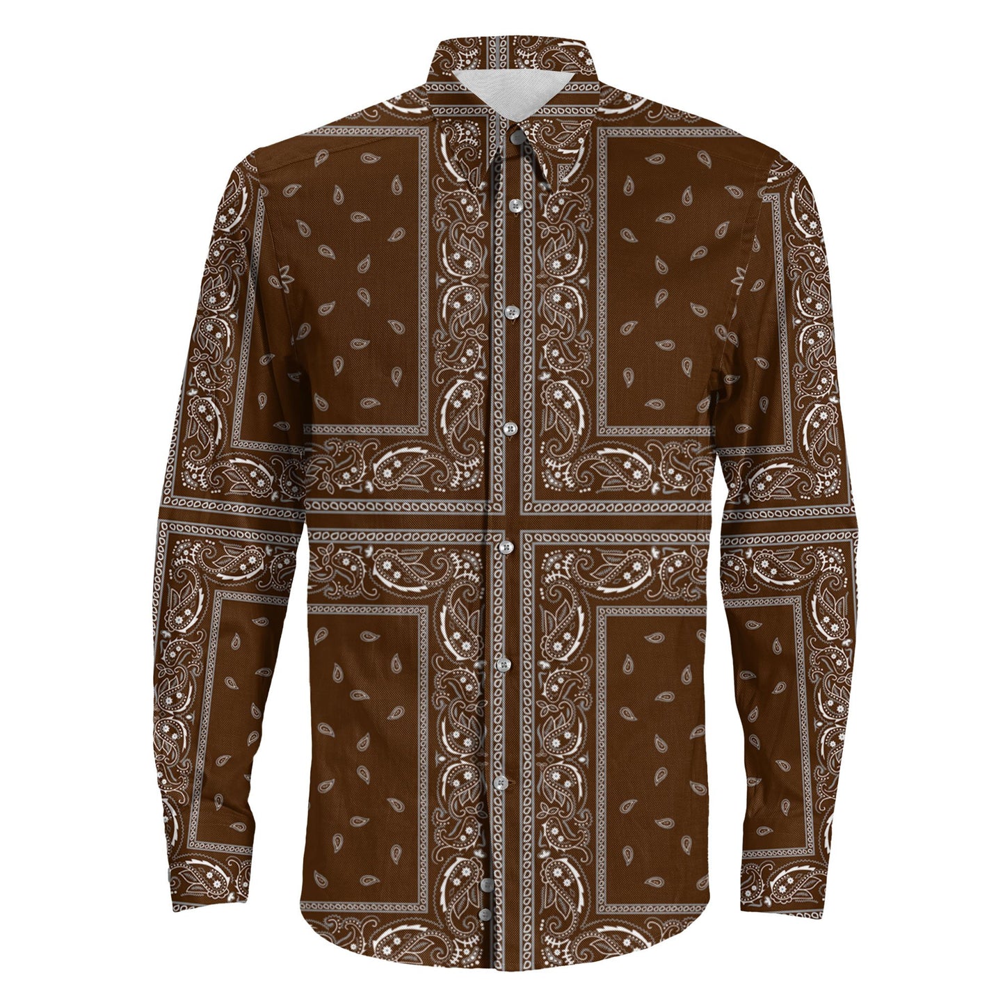 Shirt Paisley Bandana 4 Piece Brown Long Sleeve Button Shirt