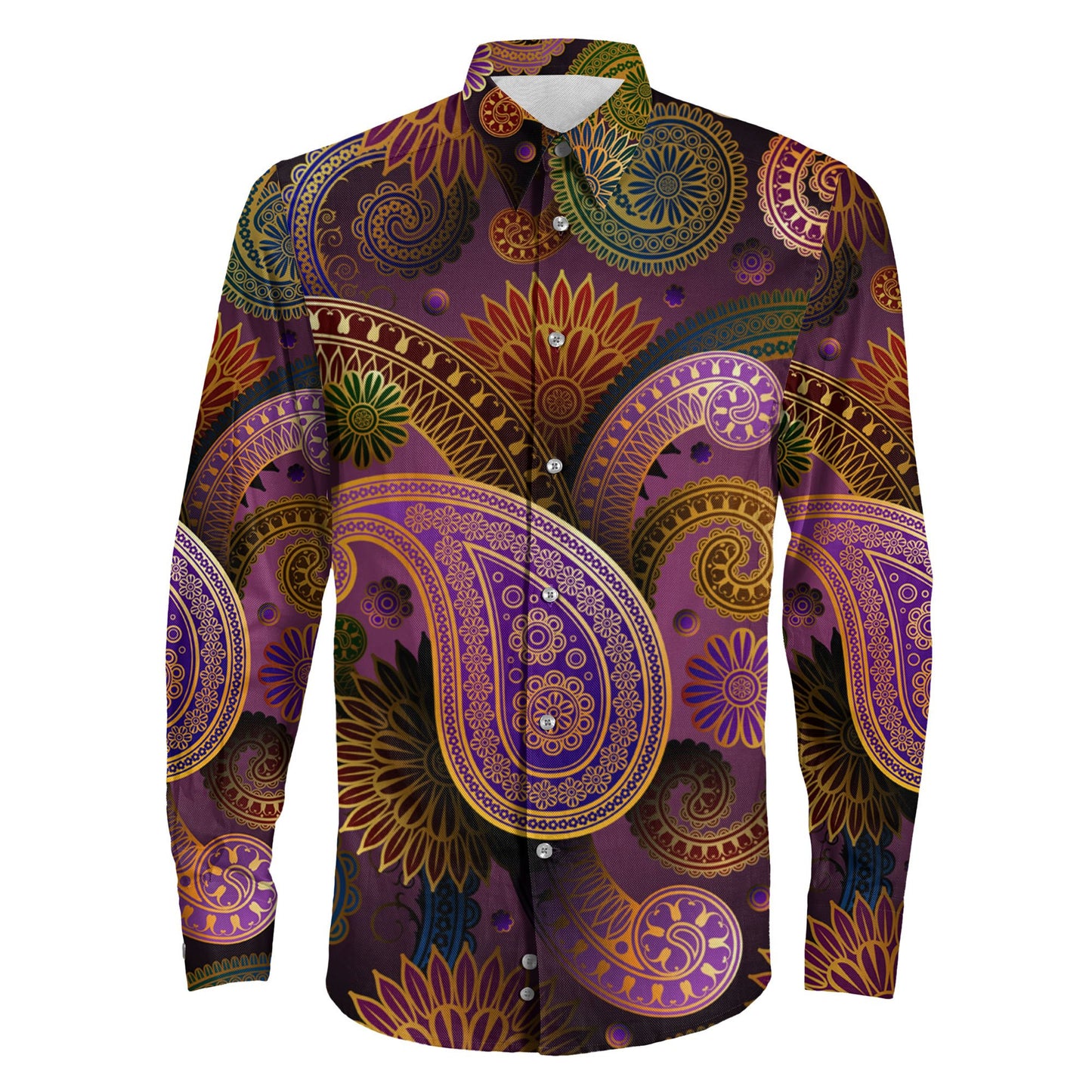 Shirt Seamless Pattern With Paisley Long Sleeve Button Shirt
