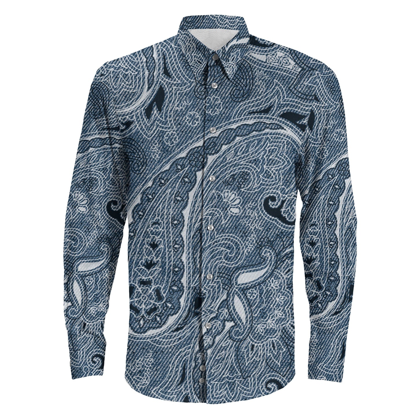 Shirt Paisley Denim Style Long Sleeve Button Shirt