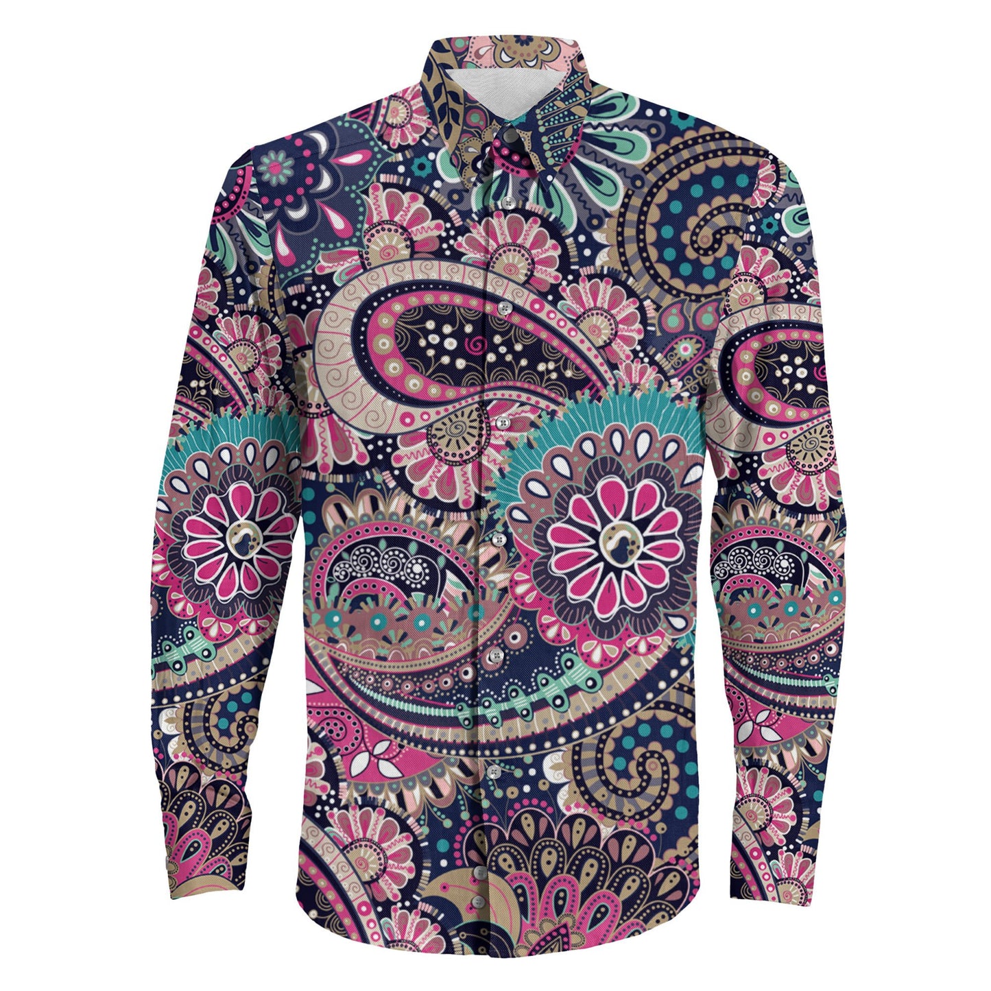 Shirt Floral Paisley Pattern Seamless Long Sleeve Button Shirt