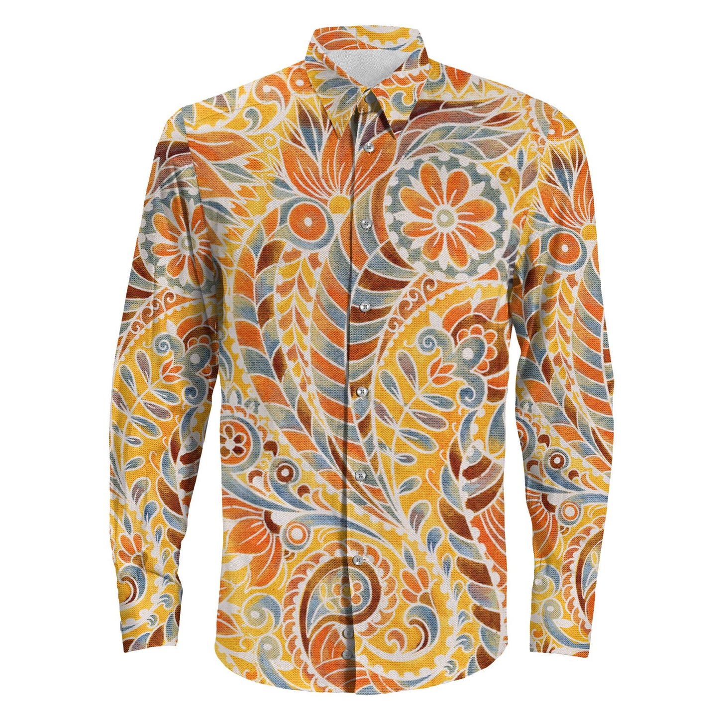 Shirt Multicolor Paisley Watercolor Illustration Long Sleeve Button Shirt