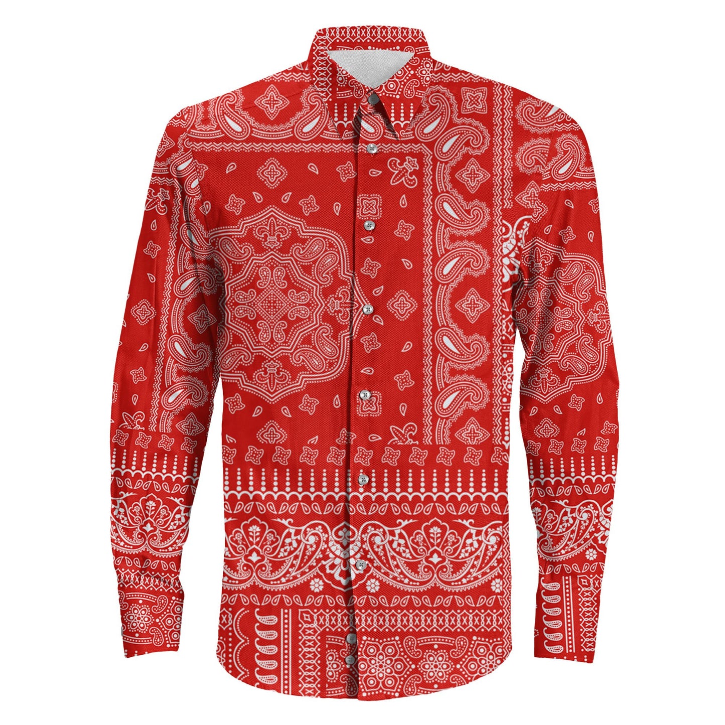 Shirt Red Paisley Bandana Fabric Patchwork Long Sleeve Button Shirt