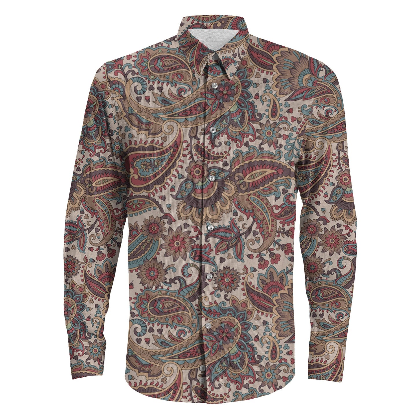 Shirt Seamless Indian Beautiful Ethnic Paisley Long Sleeve Button Shirt
