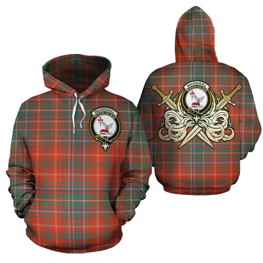 Printivon Macdougall Ancient Clan Crest Tartan Scottish Gold Thistle Hoodie