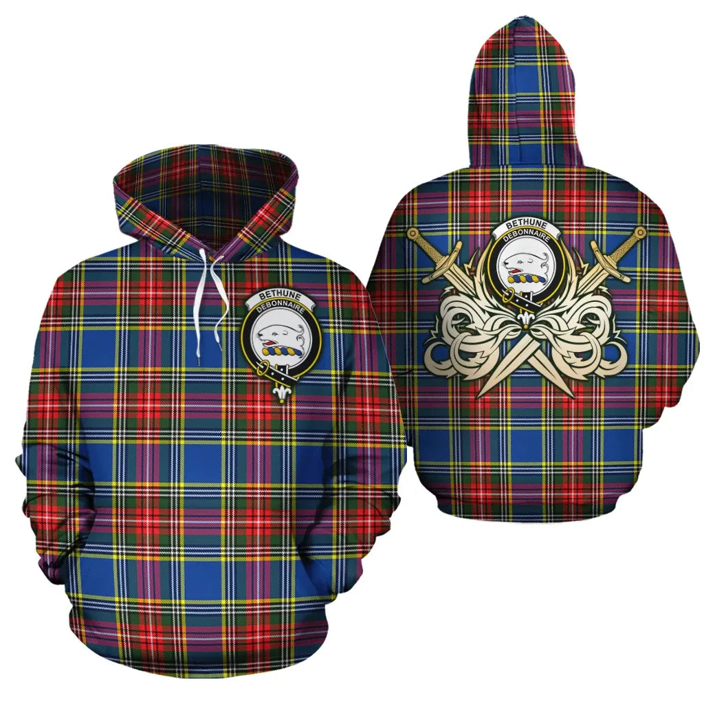 Printivon Bethune Clan Crest Tartan Scottish Gold Thistle Hoodie