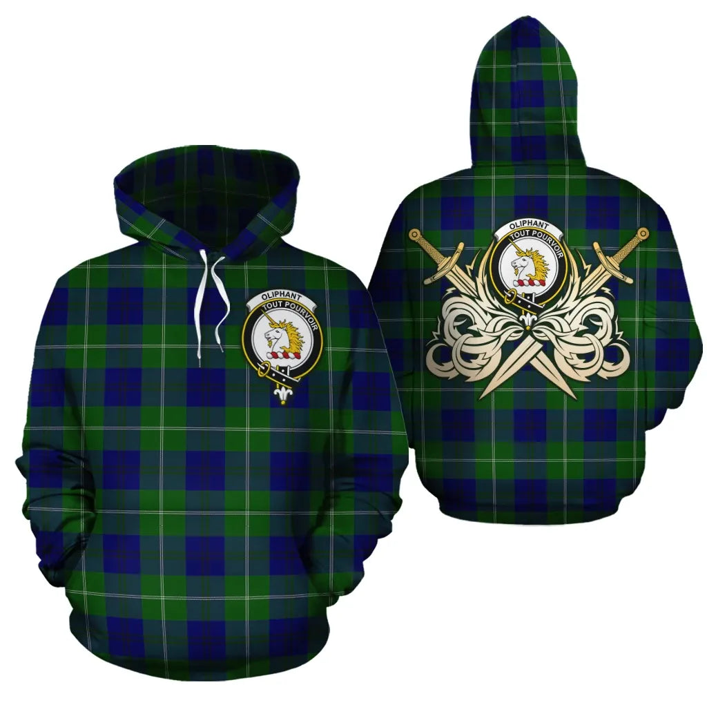 Printivon Oliphant Modern Clan Crest Tartan Scottish Gold Thistle Hoodie