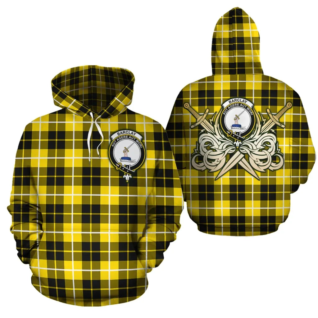 Printivon Barclay Dress Modern Clan Crest Tartan Scottish Gold Thistle Hoodie