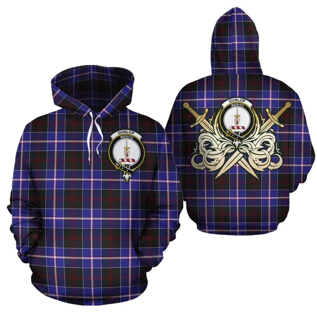 Printivon Dunlop Modern Clan Crest Tartan Scottish Gold Thistle Hoodie