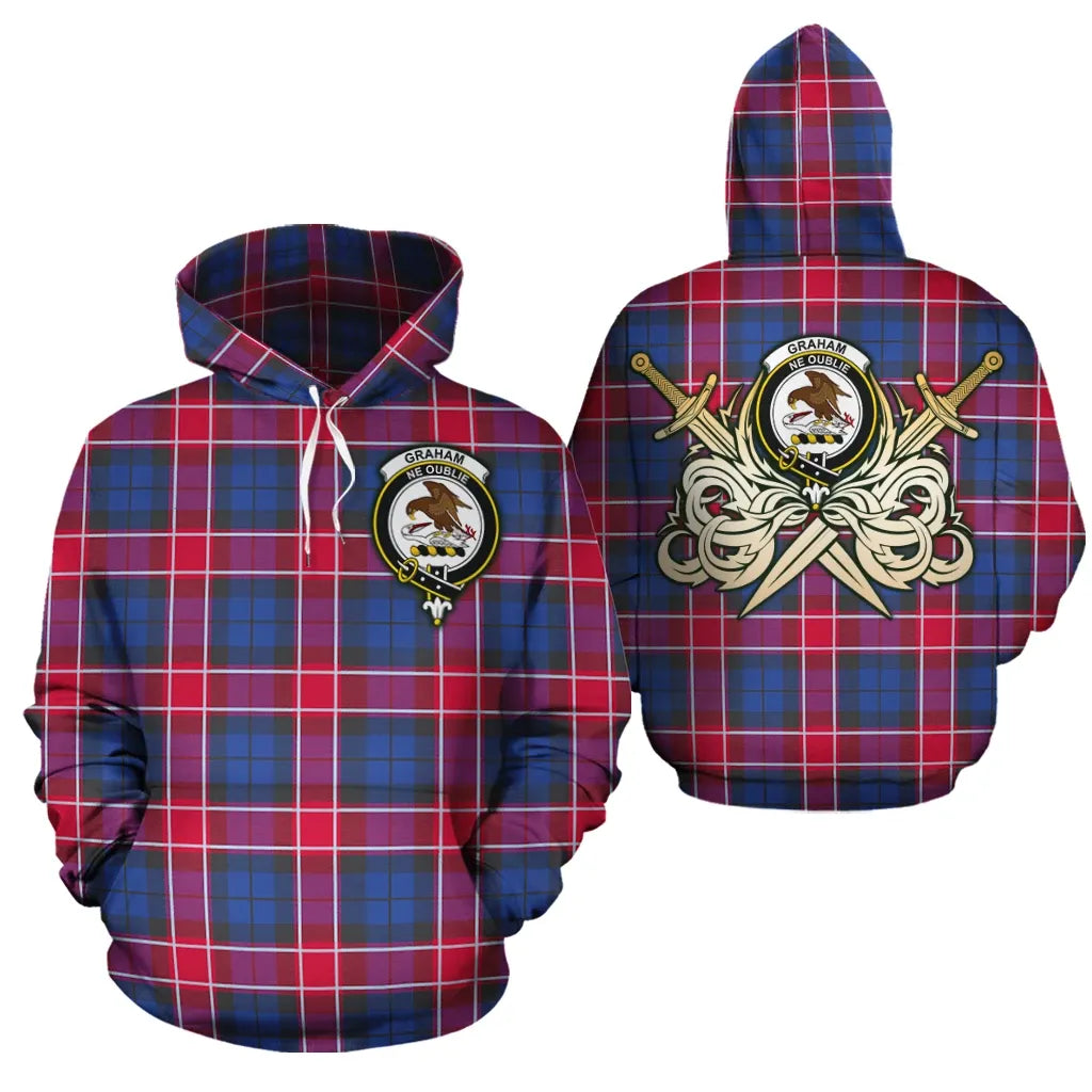 Printivon Graham Of Menteith Red Clan Crest Tartan Scottish Gold Thistle Hoodie