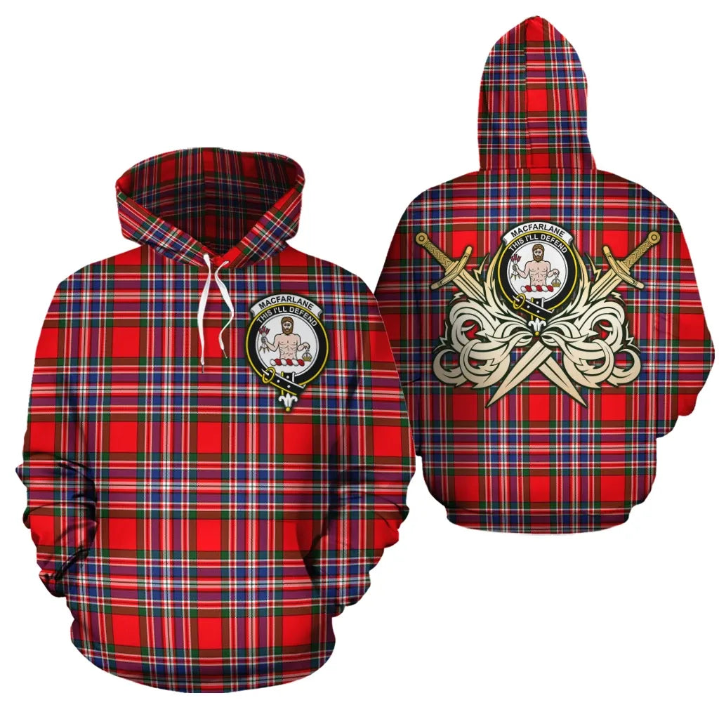 Printivon Macfarlane Modern Clan Crest Tartan Scottish Gold Thistle Hoodie