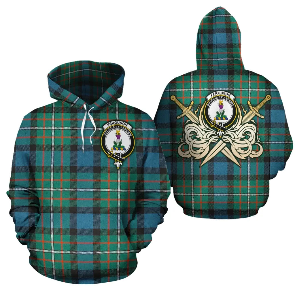Printivon Ferguson Ancient Clan Crest Tartan Scottish Gold Thistle Hoodie