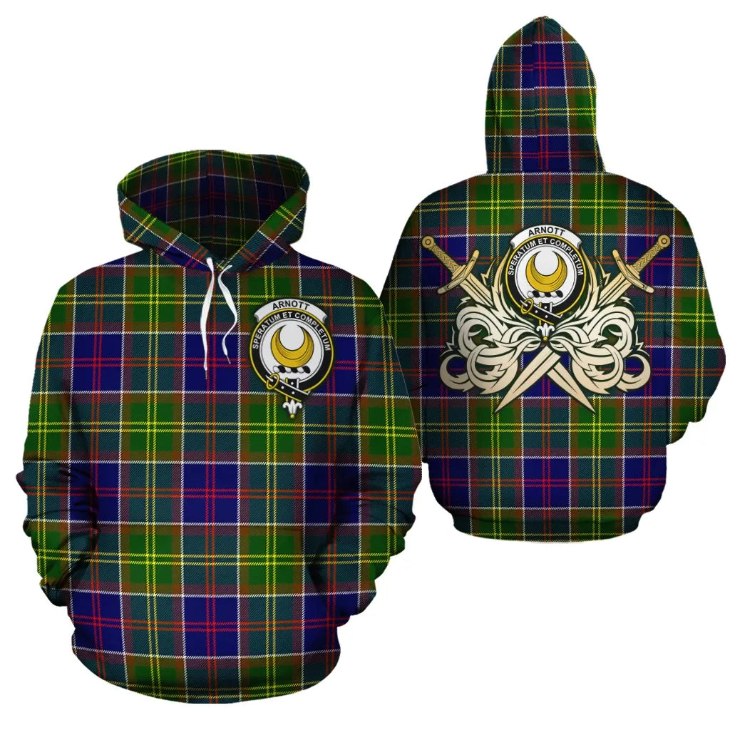 Printivon Arnott Clan Crest Tartan Scottish Gold Thistle Hoodie