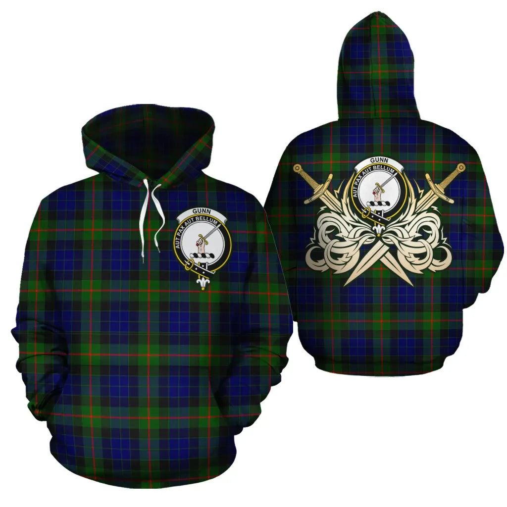Printivon Gunn Modern Clan Crest Tartan Scottish Gold Thistle Hoodie