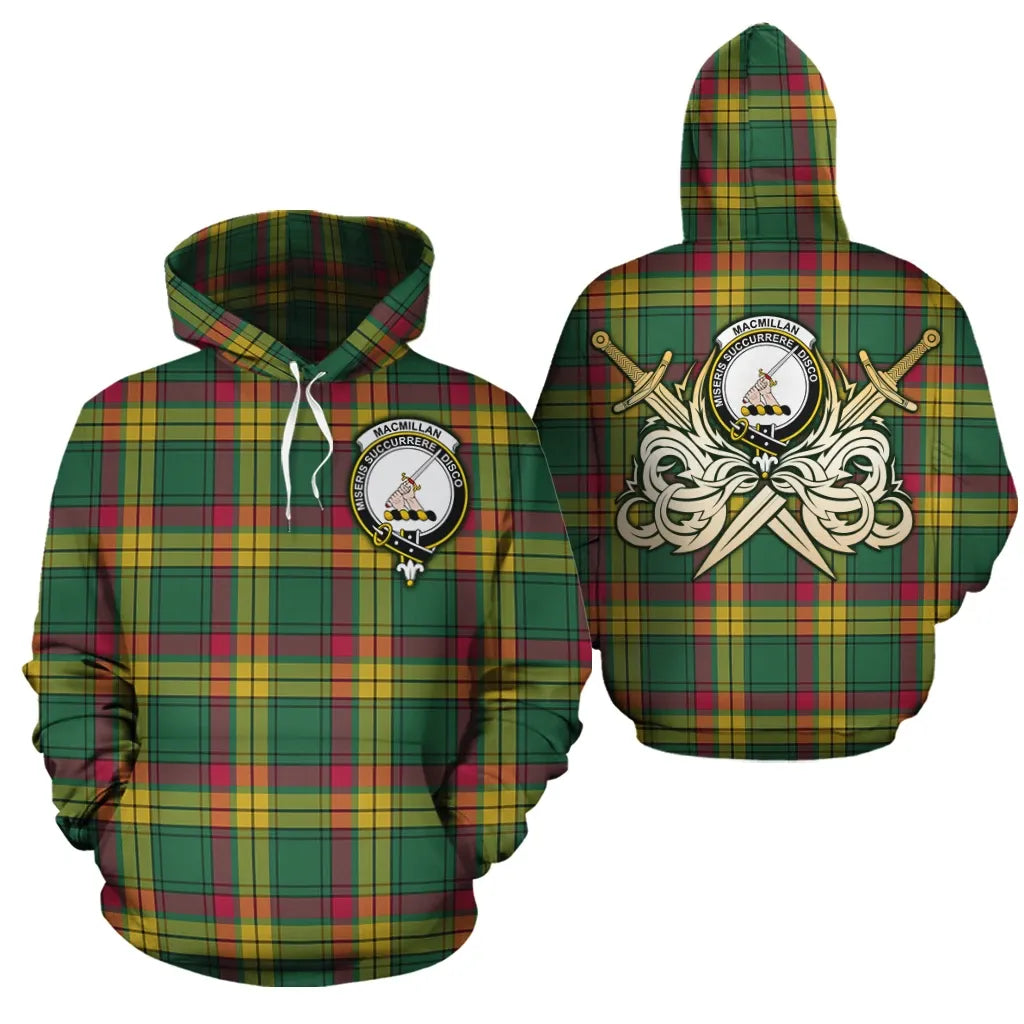 Printivon Macmillan Old Ancient Clan Crest Tartan Scottish Gold Thistle Hoodie