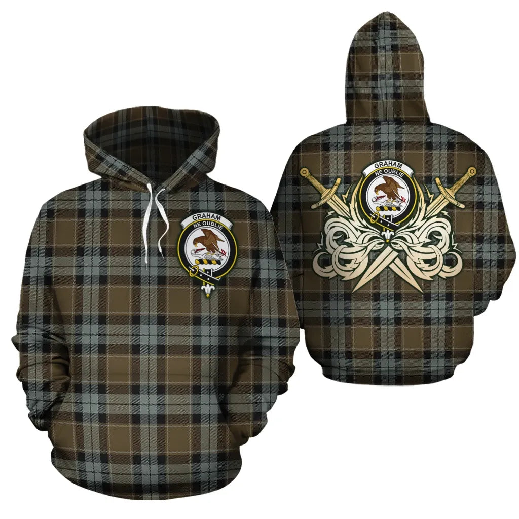 Printivon Graham Of Menteith Weathered Clan Crest Tartan Scottish Gold Thistle Hoodie