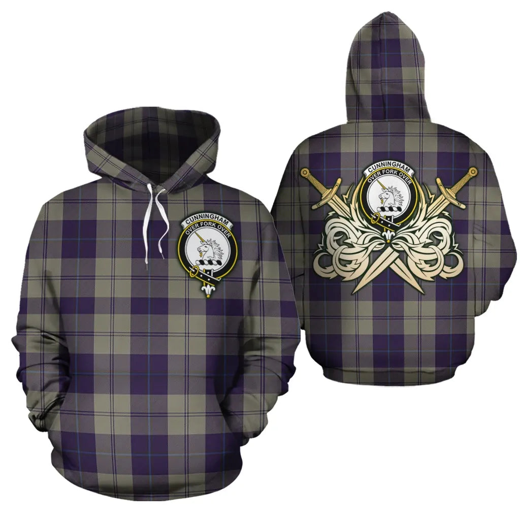 Printivon Cunningham Dress Blue Dancers Clan Crest Tartan Scottish Gold Thistle Hoodie