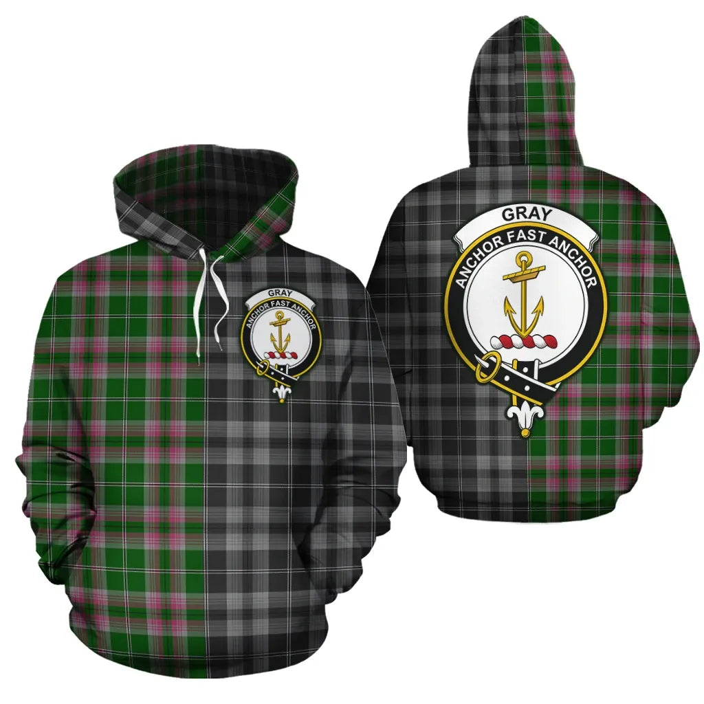 Printivon Gray Hunting Clan Half Of Me New Version Crest Tartan Hoodie