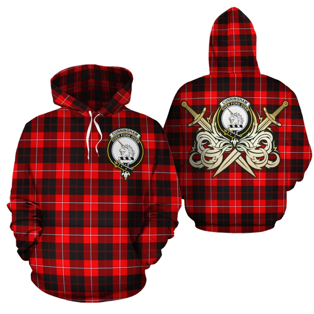Printivon Cunningham Modern Clan Crest Tartan Scottish Gold Thistle Hoodie