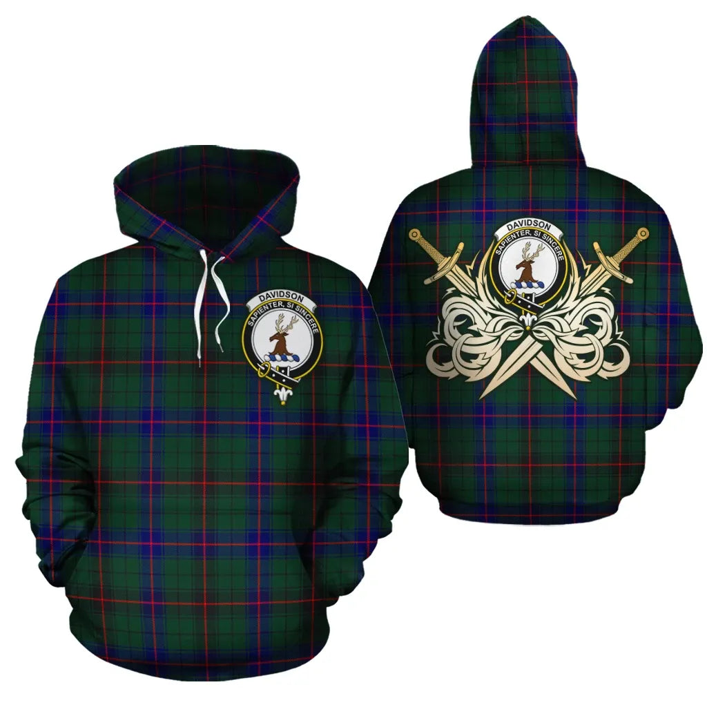 Printivon Davidson Modern Clan Crest Tartan Scottish Gold Thistle Hoodie