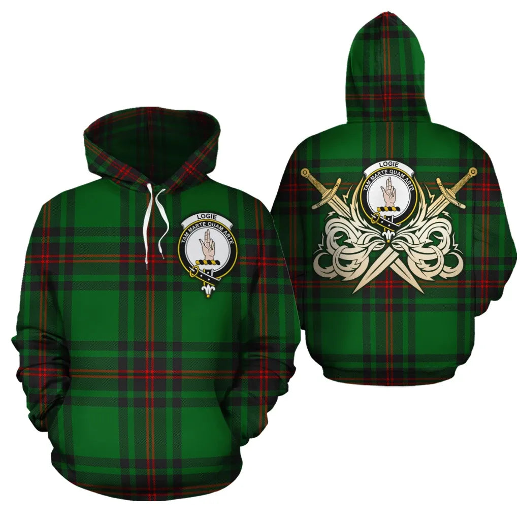 Printivon Logie Clan Crest Tartan Scottish Gold Thistle Hoodie