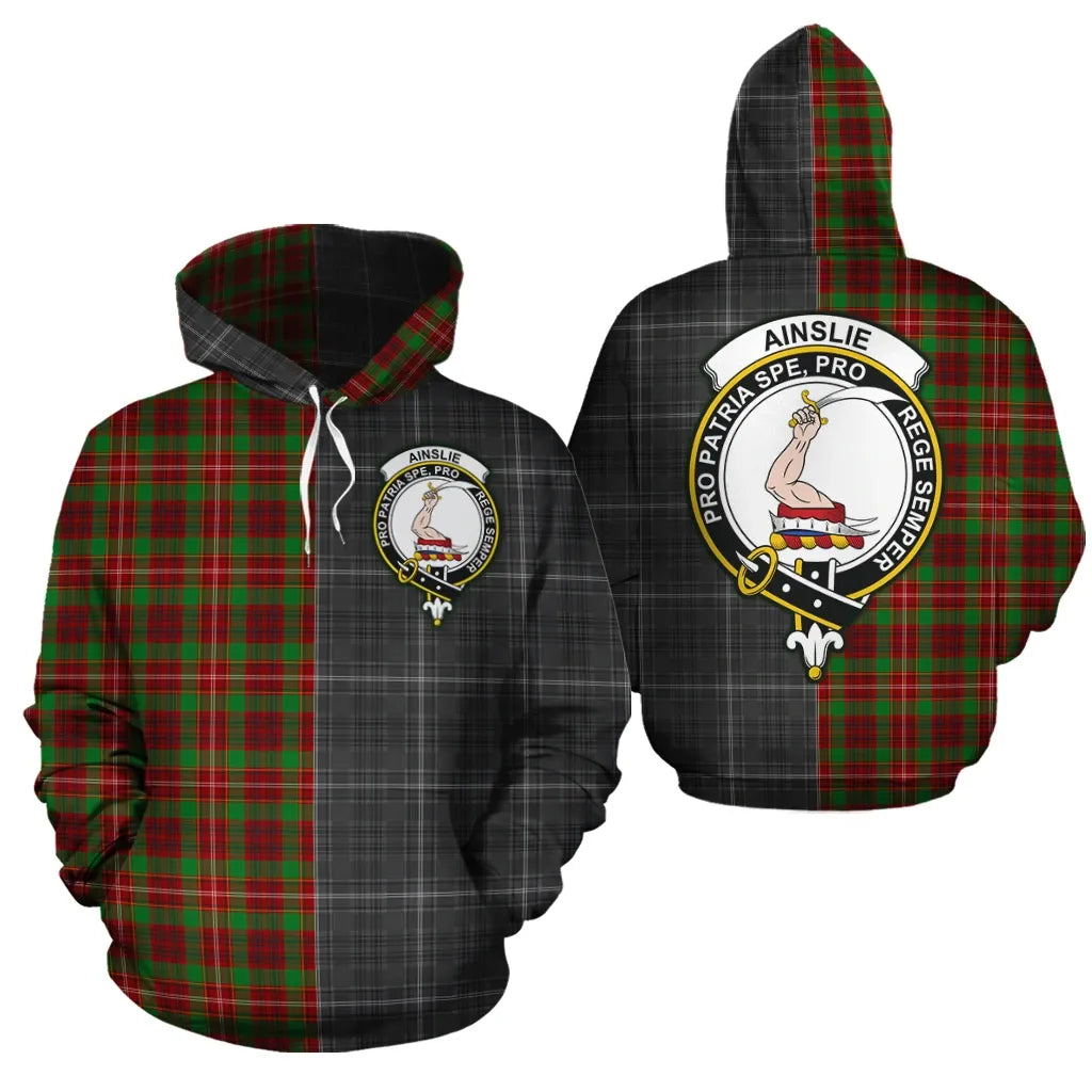 Printivon Ainslie Clan Half Of Me New Version Crest Tartan Hoodie