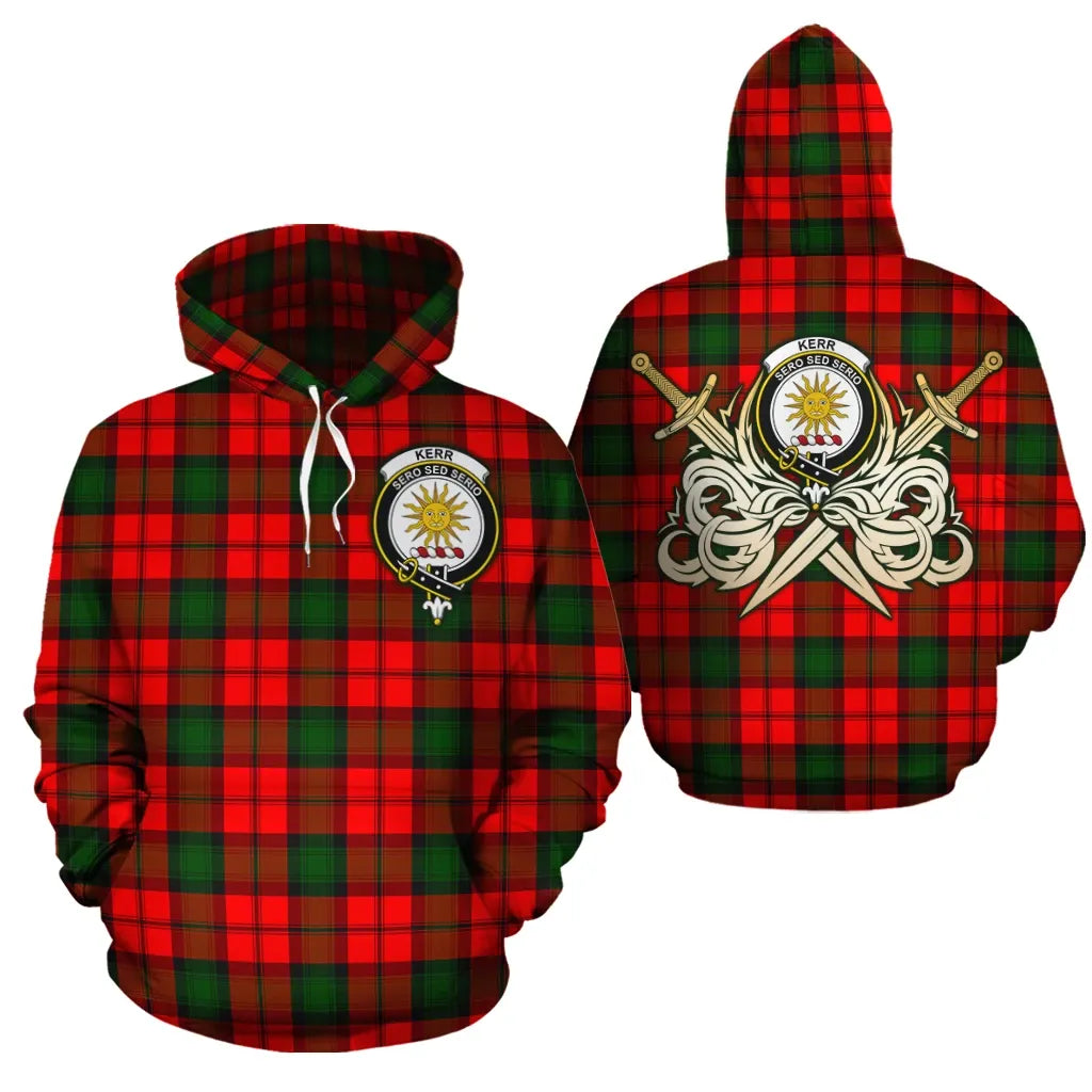 Printivon Kerr Modern Clan Crest Tartan Scottish Gold Thistle Hoodie