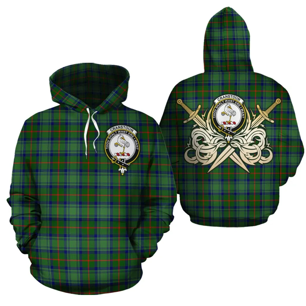 Printivon Cranstoun Clan Crest Tartan Scottish Gold Thistle Hoodie