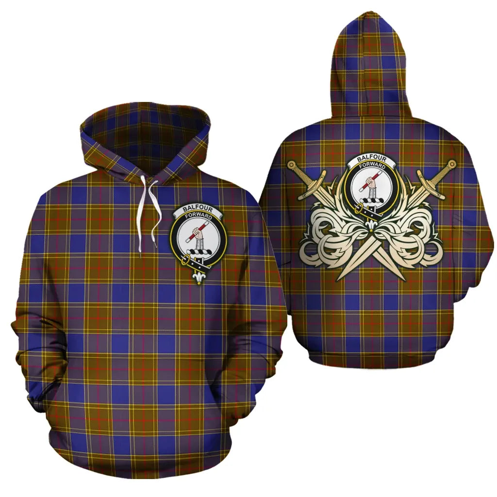Printivon Balfour Modern Clan Crest Tartan Scottish Gold Thistle Hoodie