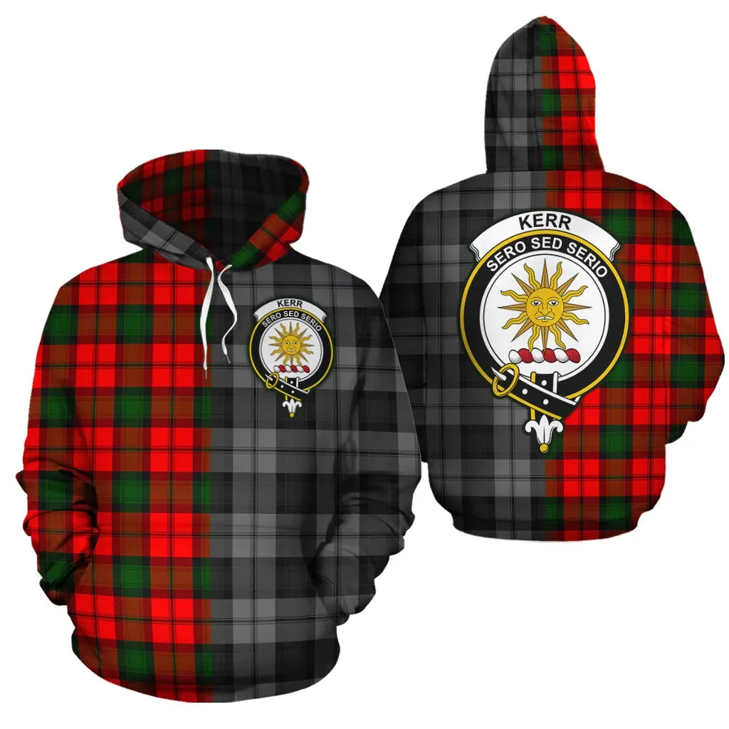 Printivon Kerr Modern Clan Half Of Me New Version Crest Tartan Hoodie