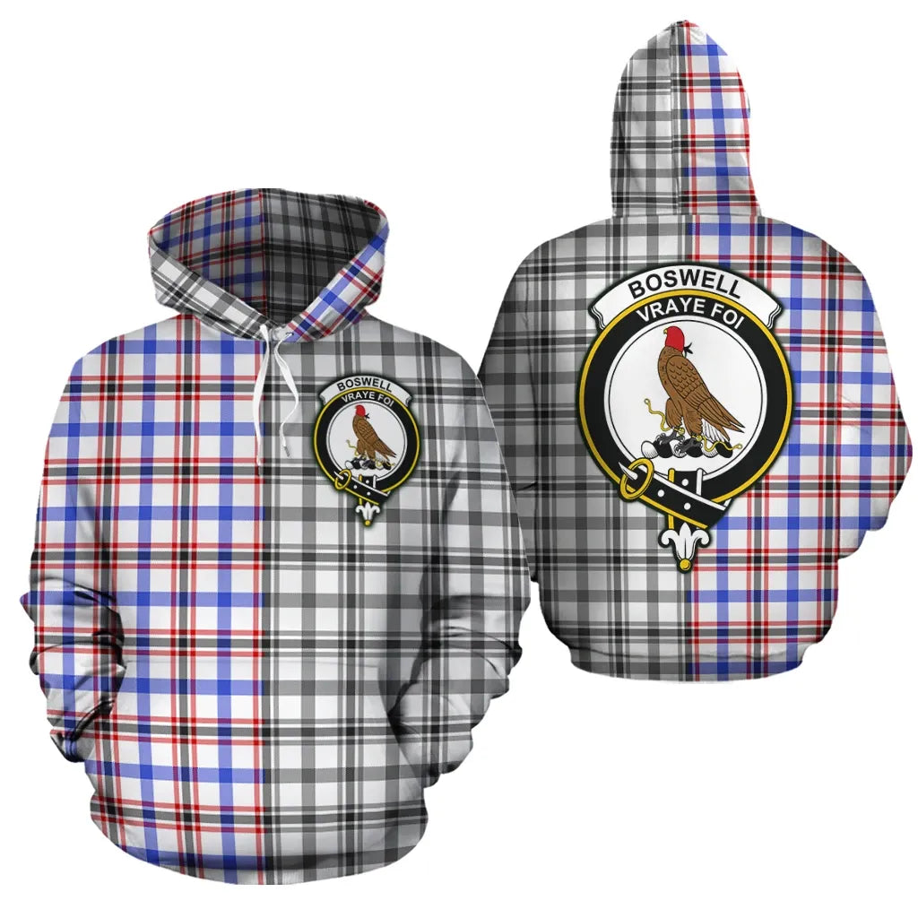Printivon Boswell Modern Clan Half Of Me New Version Crest Tartan Hoodie