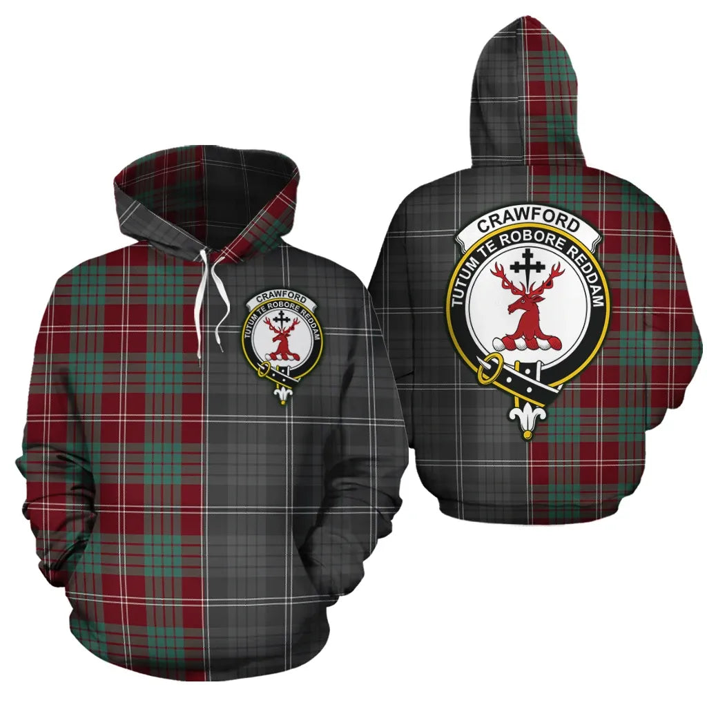 Printivon Crawford Modern Clan Half Of Me New Version Crest Tartan Hoodie