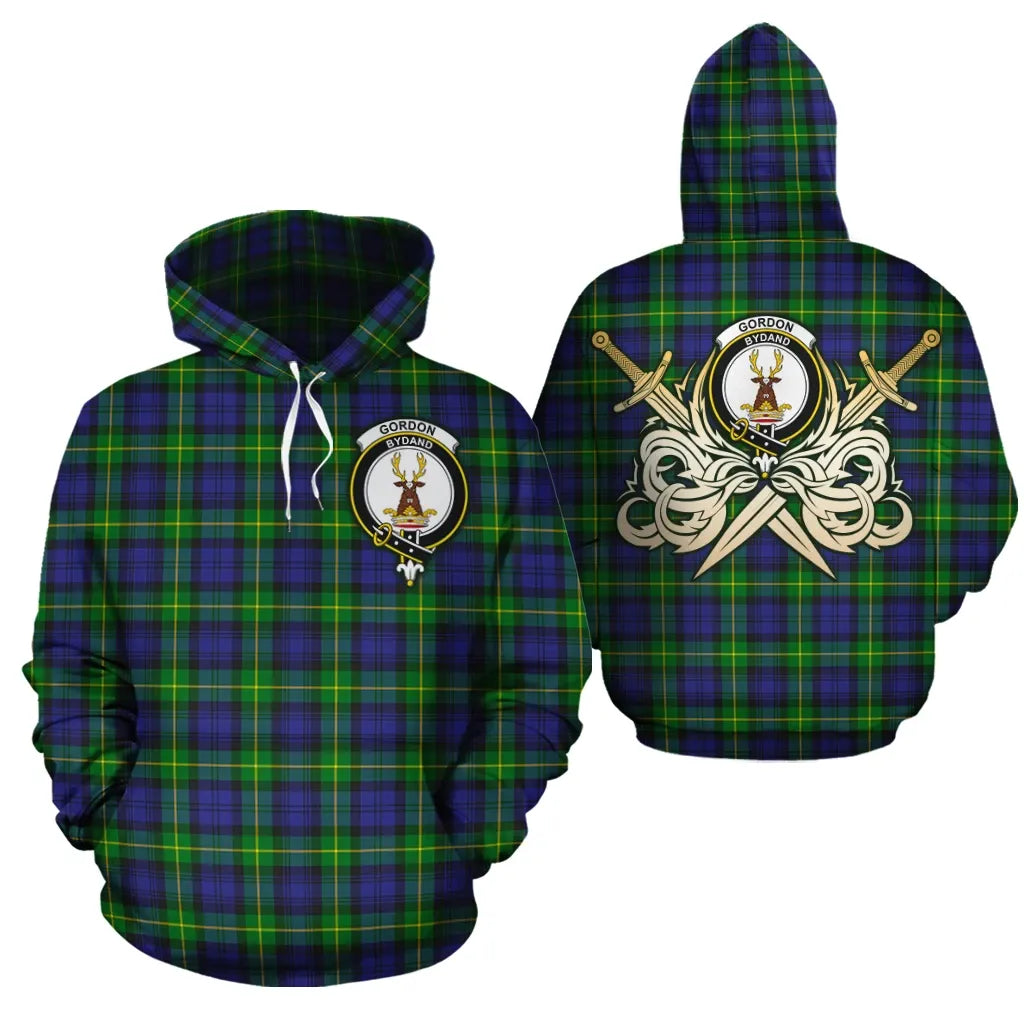 Printivon Gordon Modern Clan Crest Tartan Scottish Gold Thistle Hoodie