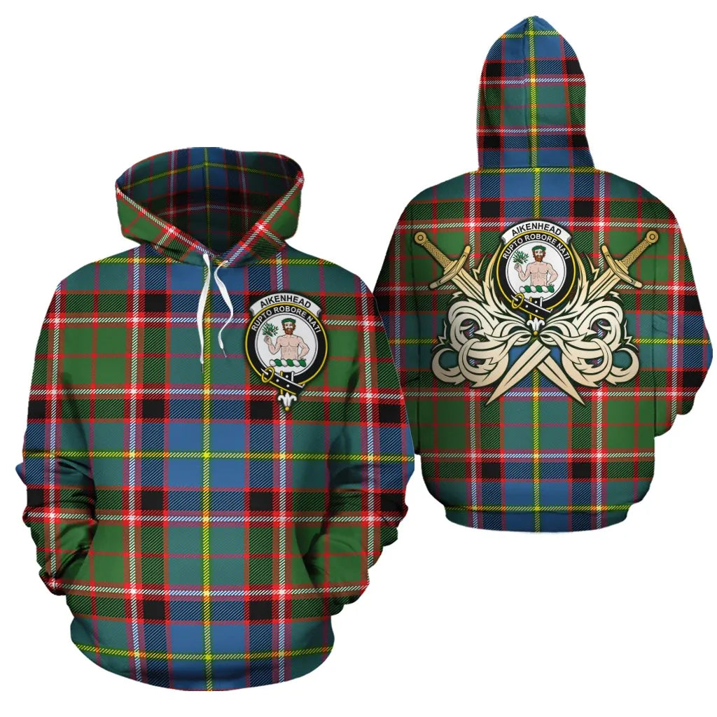 Printivon Aikenhead Clan Crest Tartan Scottish Gold Thistle Hoodie