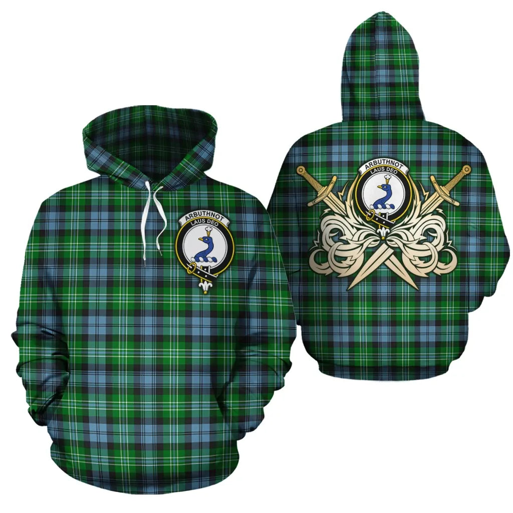 Printivon Arbuthnot Ancient Clan Crest Tartan Scottish Gold Thistle Hoodie
