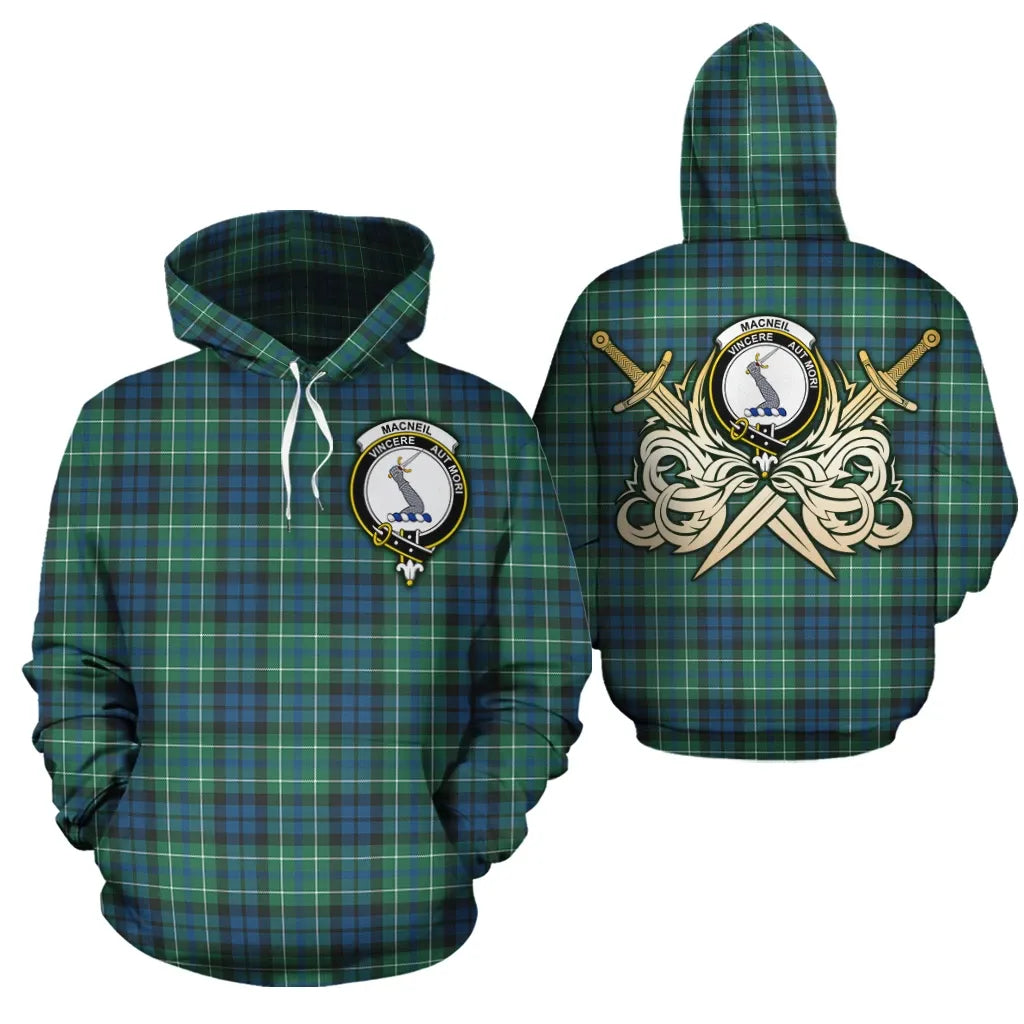 Printivon Macneil Of Colonsay Ancient Clan Crest Tartan Scottish Gold Thistle Hoodie