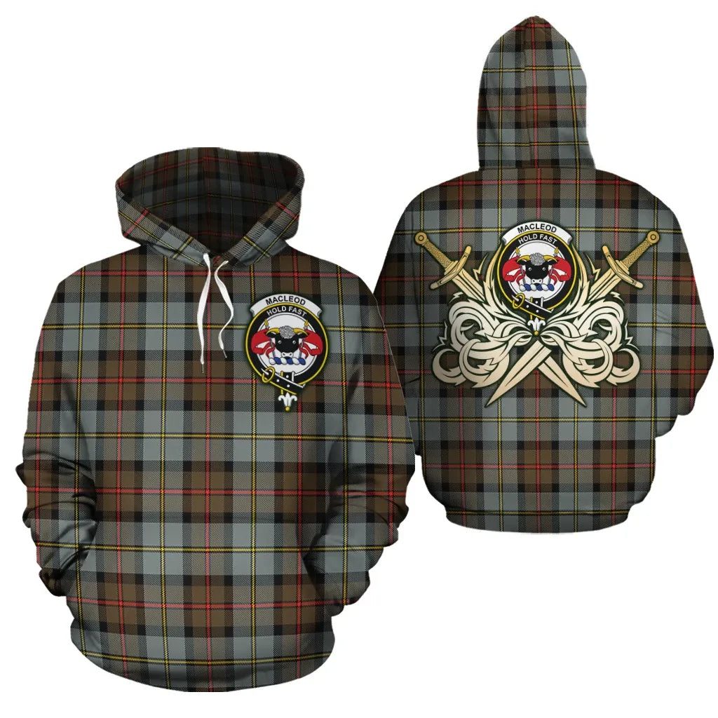 Printivon Macleod Of Harris Weathered Clan Crest Tartan Scottish Gold Thistle Hoodie