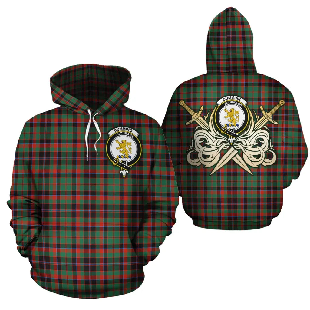 Printivon Cumming Hunting Ancient Clan Crest Tartan Scottish Gold Thistle Hoodie