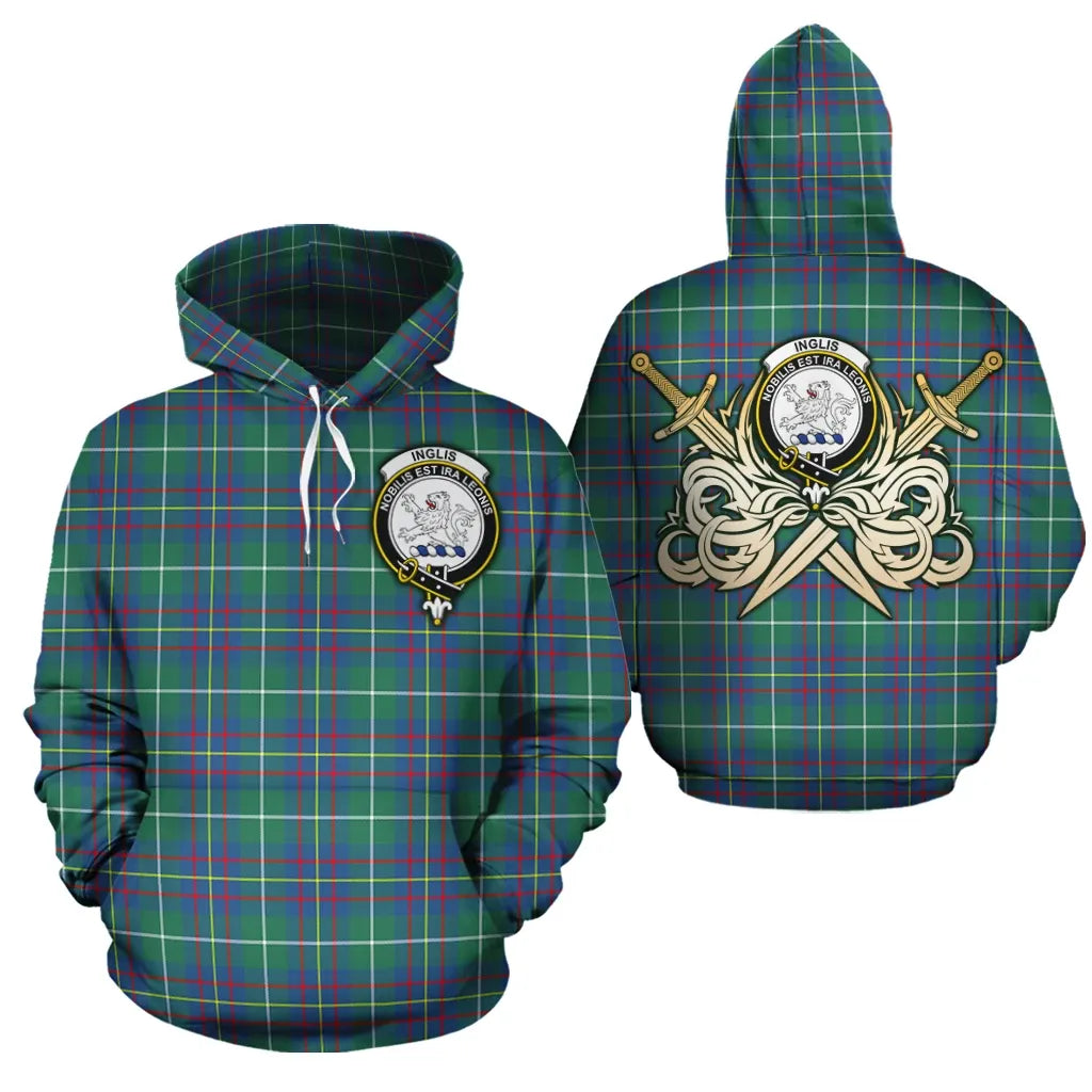 Printivon Inglis Ancient Clan Crest Tartan Scottish Gold Thistle Hoodie