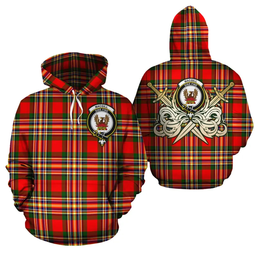 Printivon Macgill Modern Clan Crest Tartan Scottish Gold Thistle Hoodie