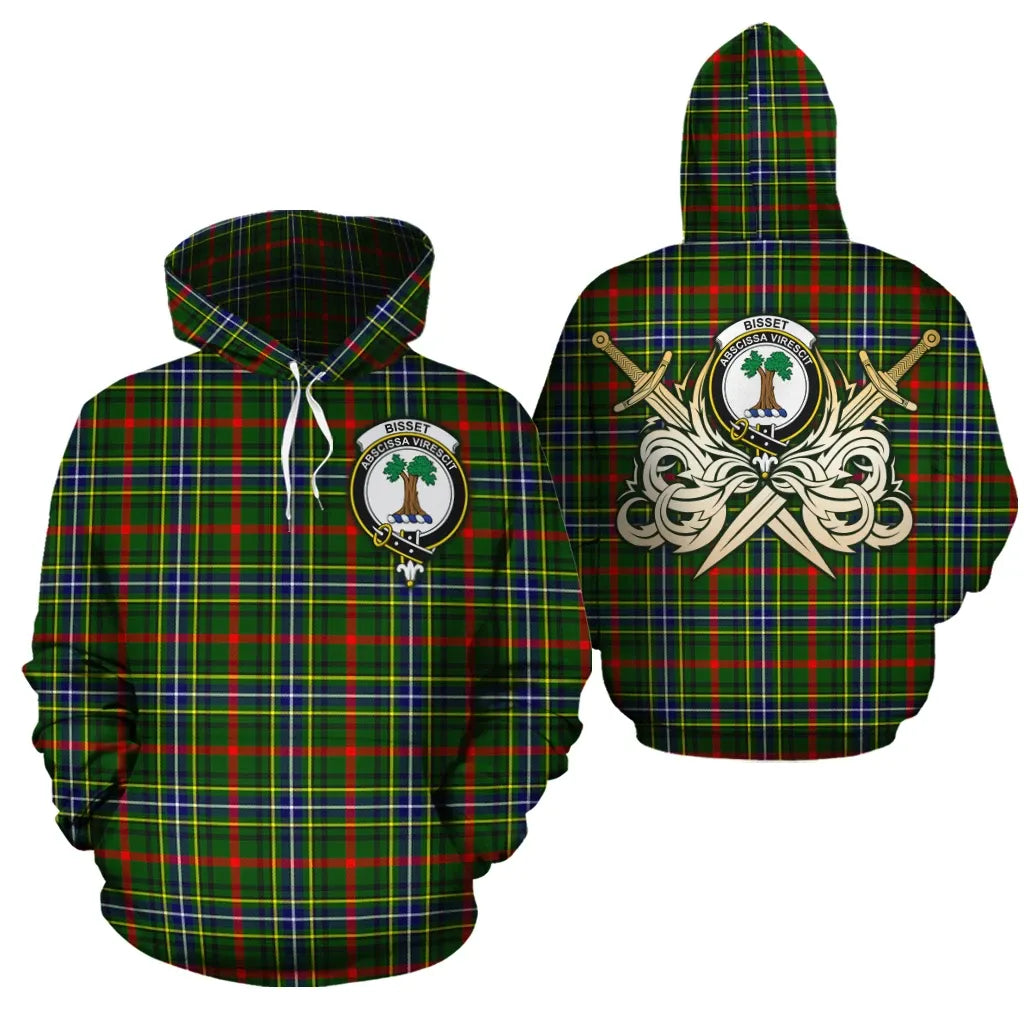 Printivon Bisset Clan Crest Tartan Scottish Gold Thistle Hoodie