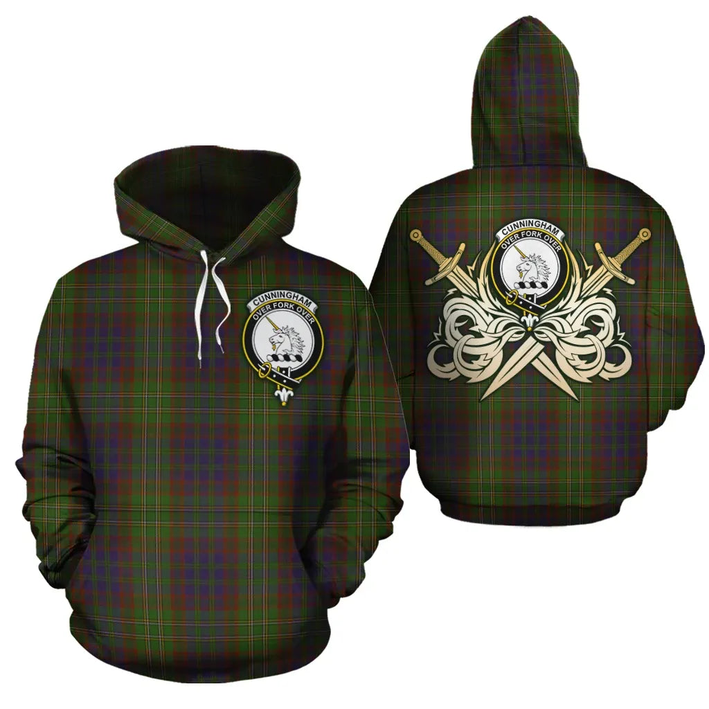 Printivon Cunningham Hunting Modern Clan Crest Tartan Scottish Gold Thistle Hoodie