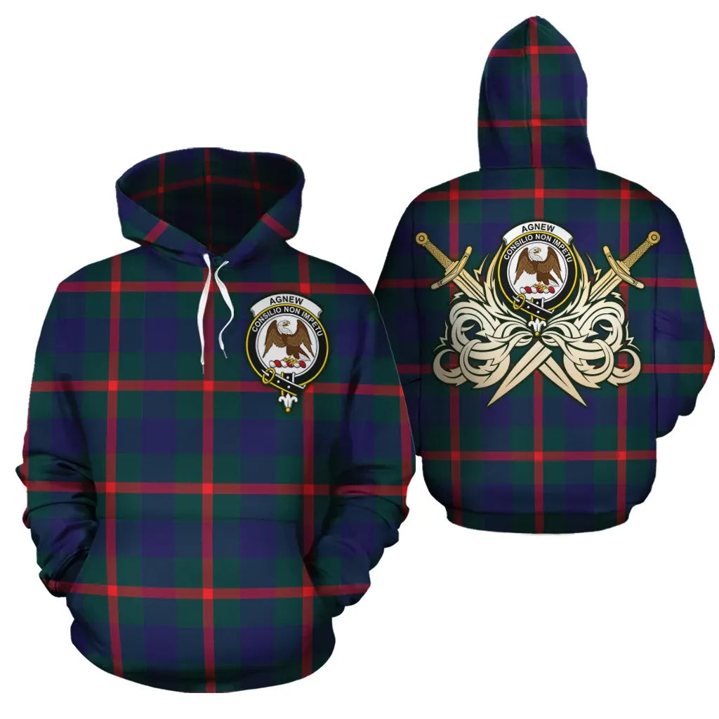 Printivon Agnew Modern Clan Crest Tartan Scottish Gold Thistle Hoodie