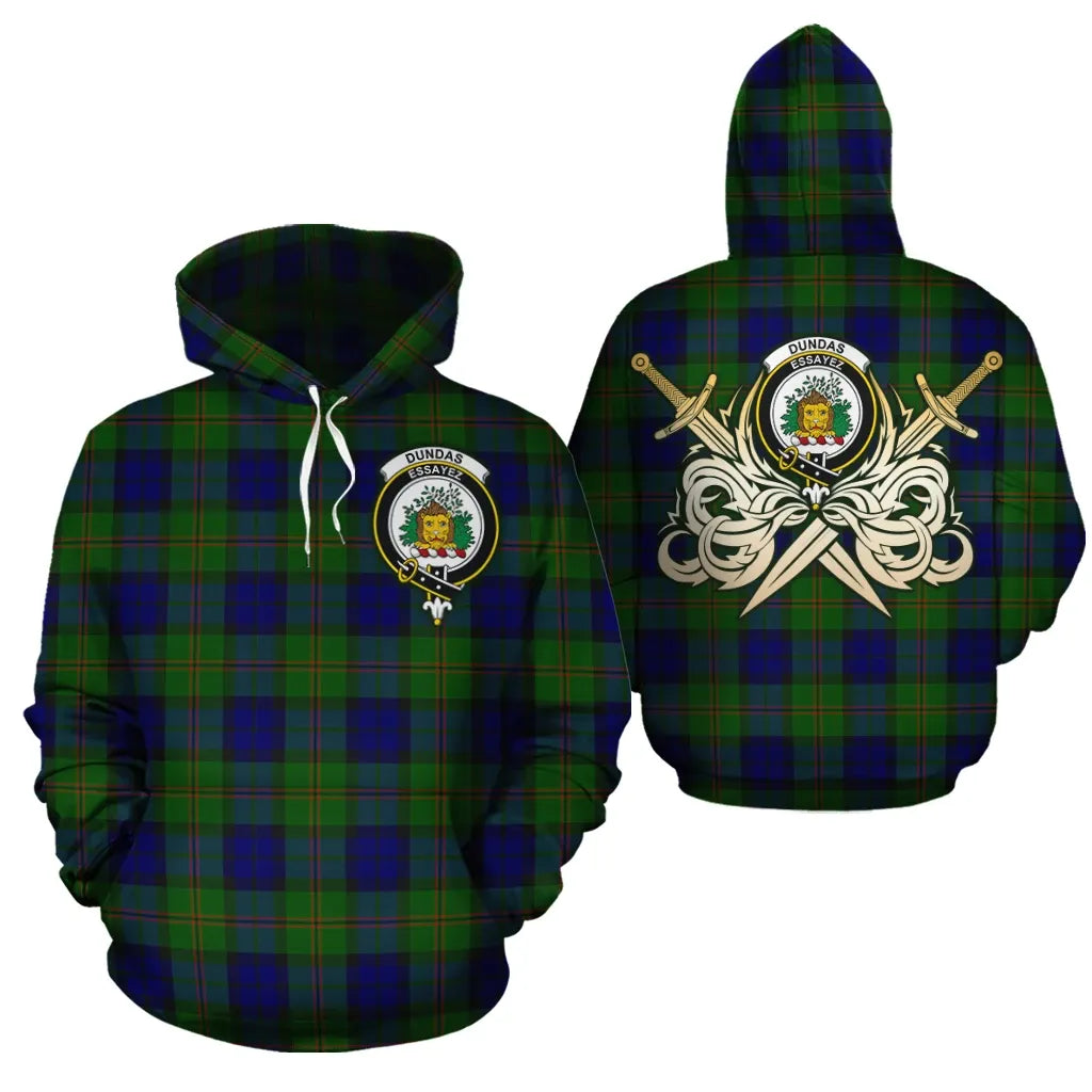 Printivon Dundas Modern Clan Crest Tartan Scottish Gold Thistle Hoodie