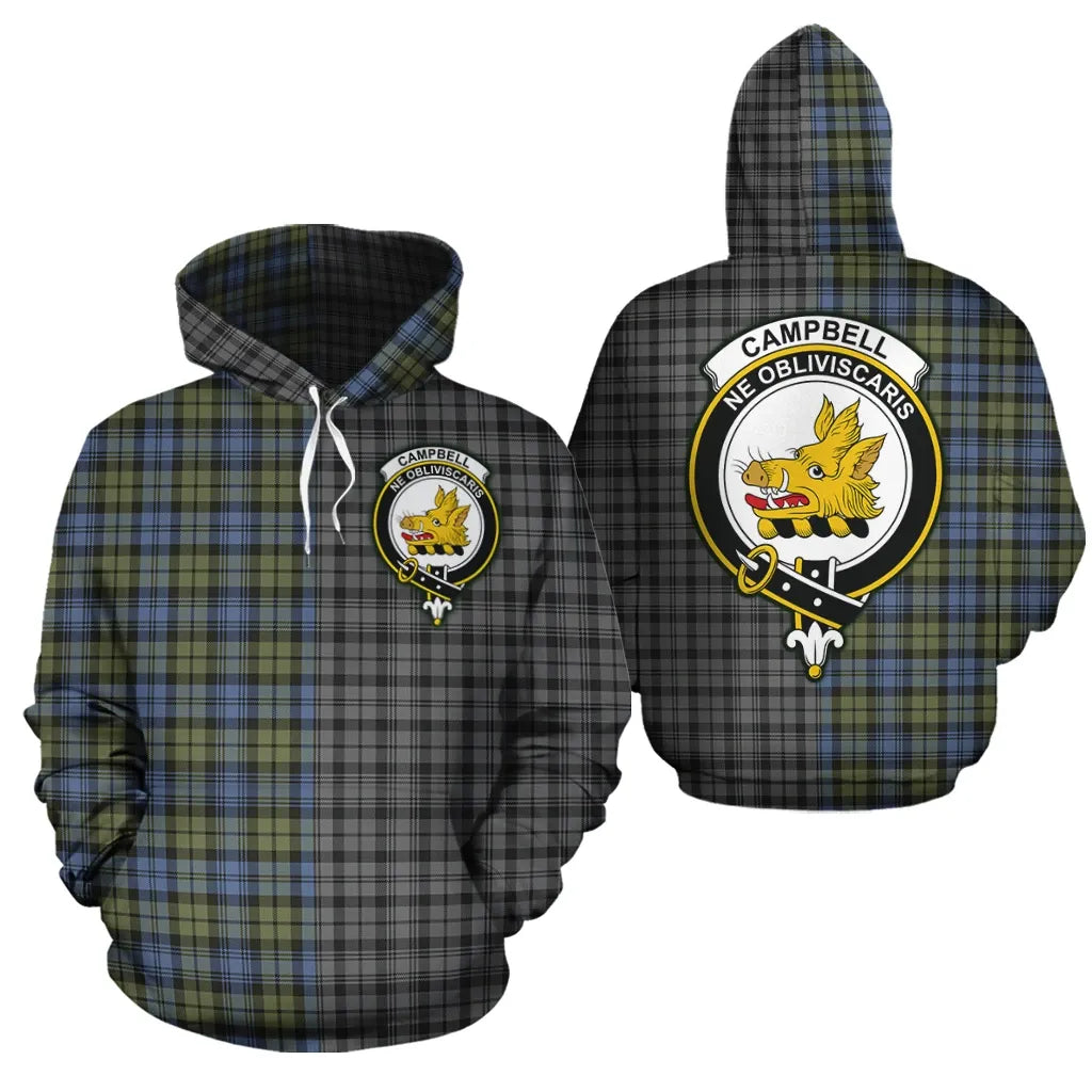 Printivon Campbell Faded Clan Half Of Me New Version Crest Tartan Hoodie