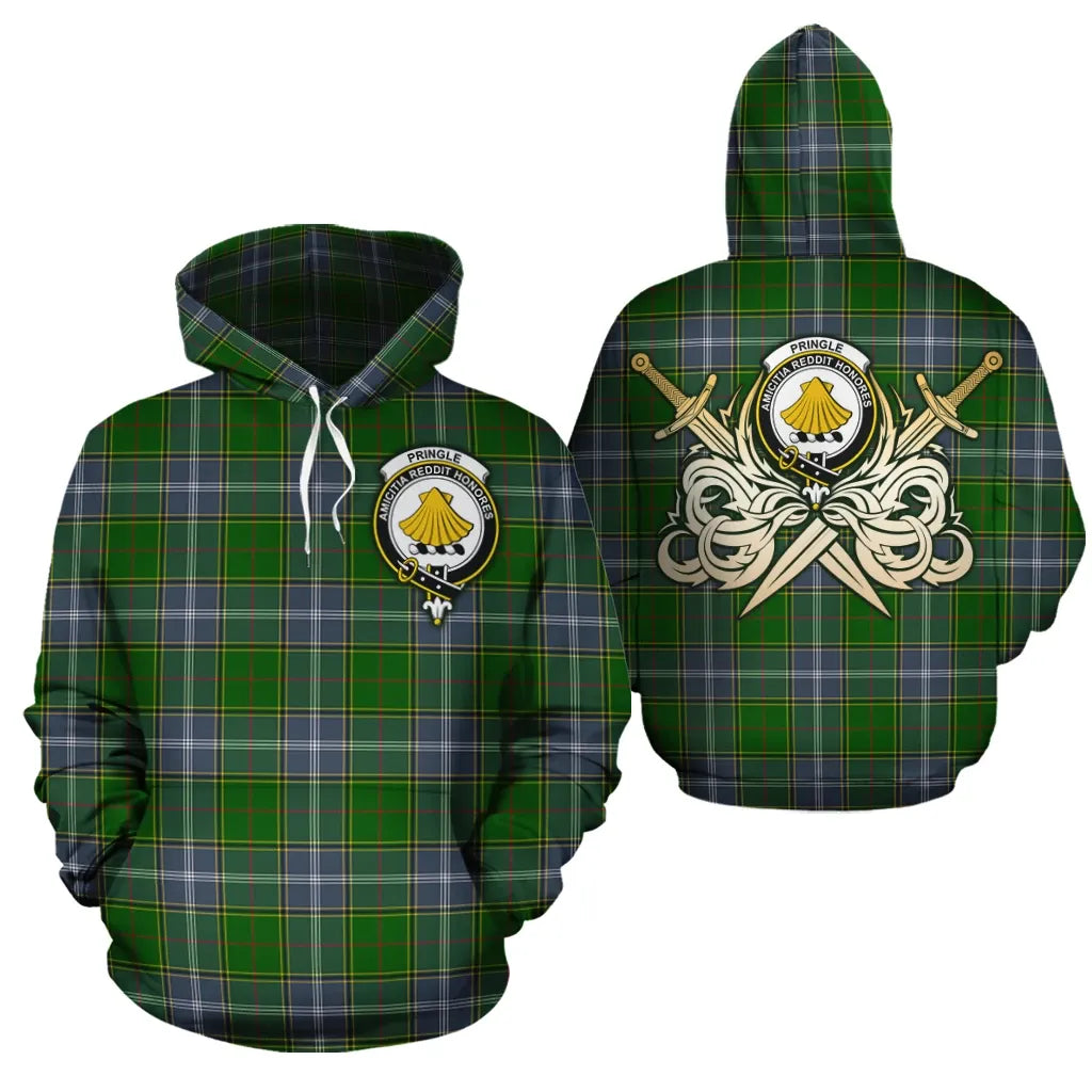Printivon Pringle Clan Crest Tartan Scottish Gold Thistle Hoodie